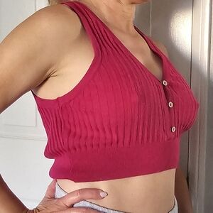 Super Comfy Free People Small Red ish Button Up Ribbed Vneck Cropped Tank Top.